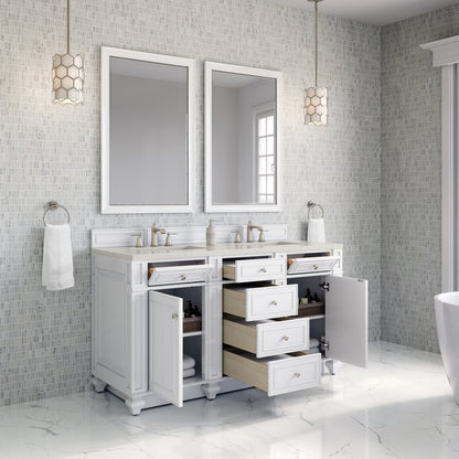 James Martin - Bristol 60" Double Vanity, Bright White, w/ 3 CM Siberian Silestone Top - 157-V60D-BW-3SFR view 4