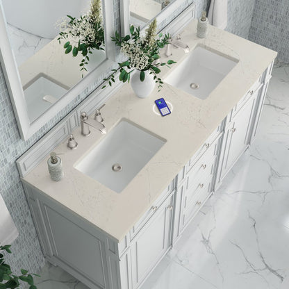 James Martin - Bristol 60" Double Vanity, Bright White, w/ 3 CM Siberian Silestone Top w/FreePower Wireless Charger - 157-V60D-BW-FSFR view 6