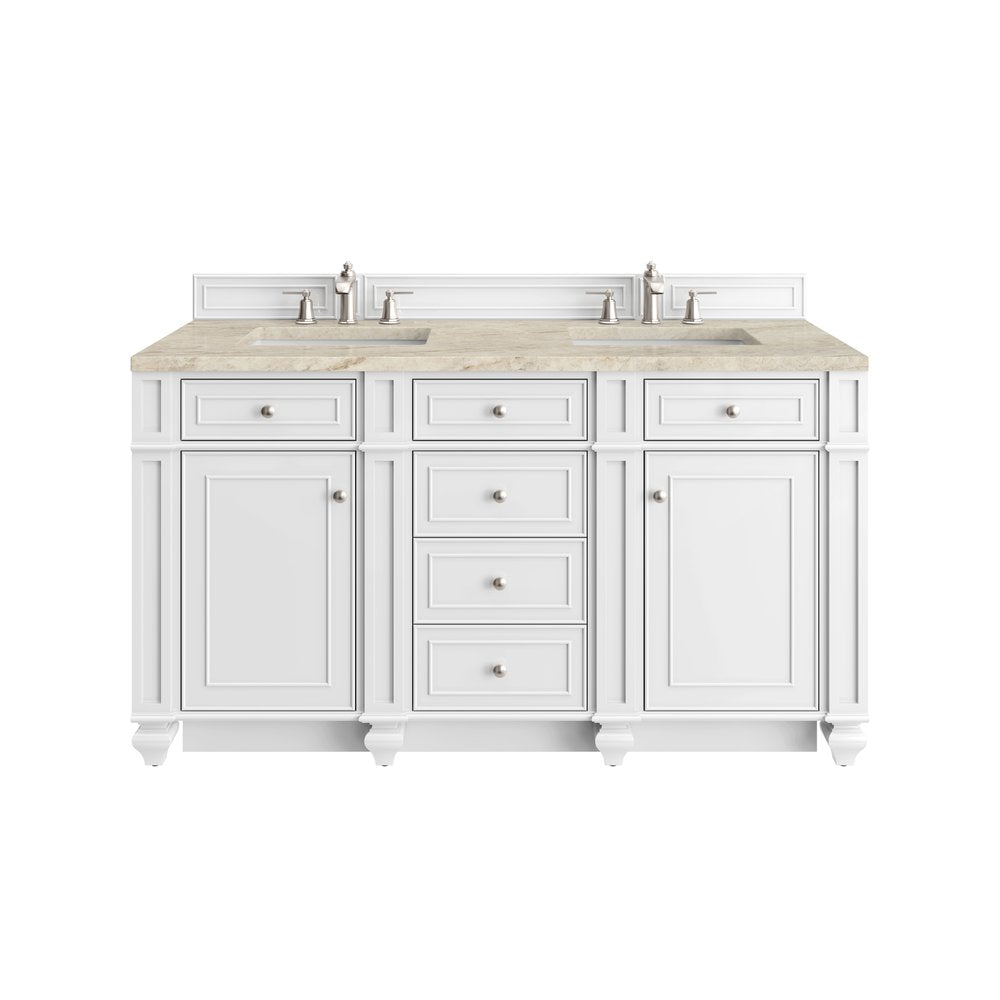 James Martin - Bristol 60" Double Vanity, Bright White, w/ 3 CM Tajnar Eclos Top - 157-V60D-BW-3TJR view 1