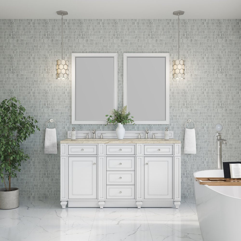 James Martin - Bristol 60" Double Vanity, Bright White, w/ 3 CM Tajnar Eclos Top - 157-V60D-BW-3TJR view 2