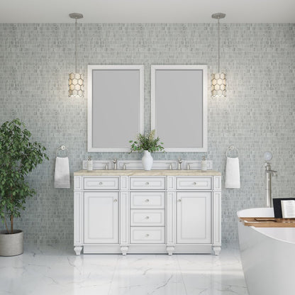 James Martin - Bristol 60" Double Vanity, Bright White, w/ 3 CM Tajnar Eclos Top - 157-V60D-BW-3TJR view 2
