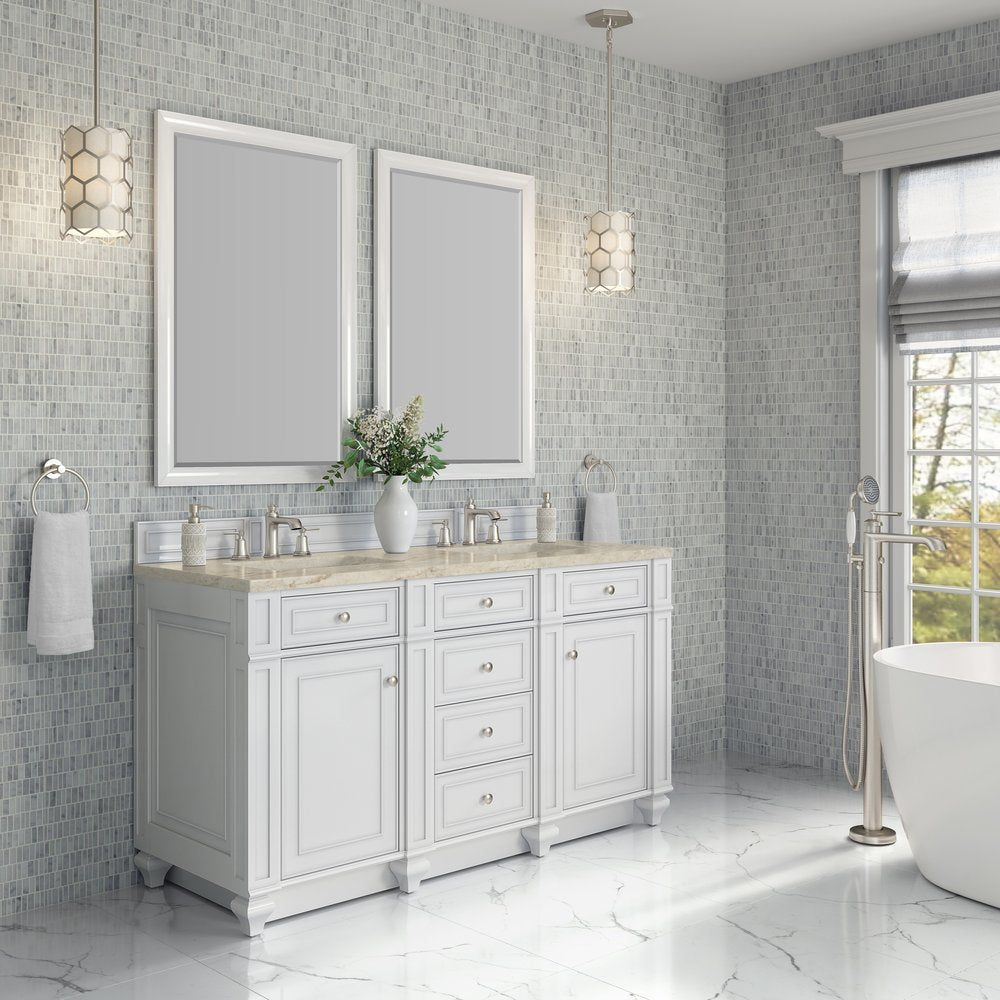 James Martin - Bristol 60" Double Vanity, Bright White, w/ 3 CM Tajnar Eclos Top - 157-V60D-BW-3TJR view 3