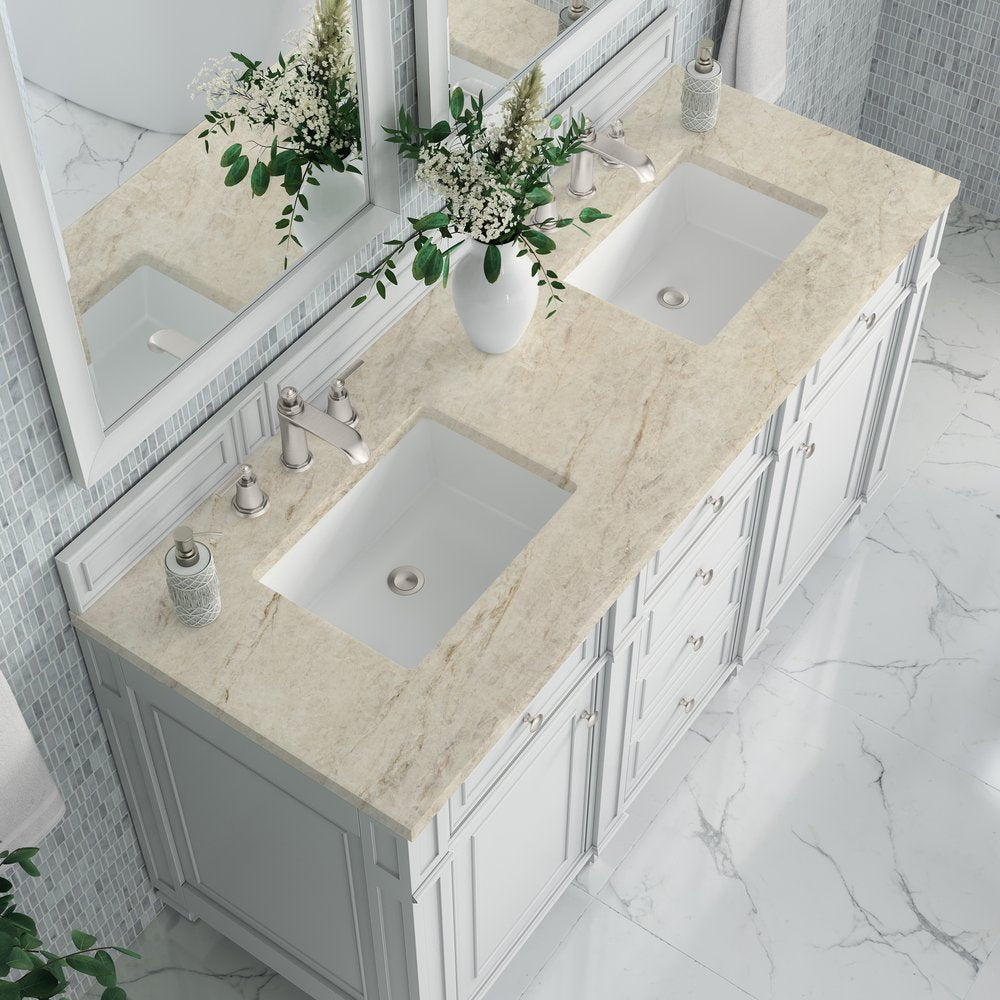 James Martin - Bristol 60" Double Vanity, Bright White, w/ 3 CM Tajnar Eclos Top - 157-V60D-BW-3TJR view 6
