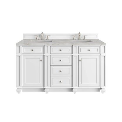 James Martin - Bristol 60" Double Vanity, Bright White w/ 3 CM Victorian Silver Silestone Top - 157-V60D-BW-3VSL view 1
