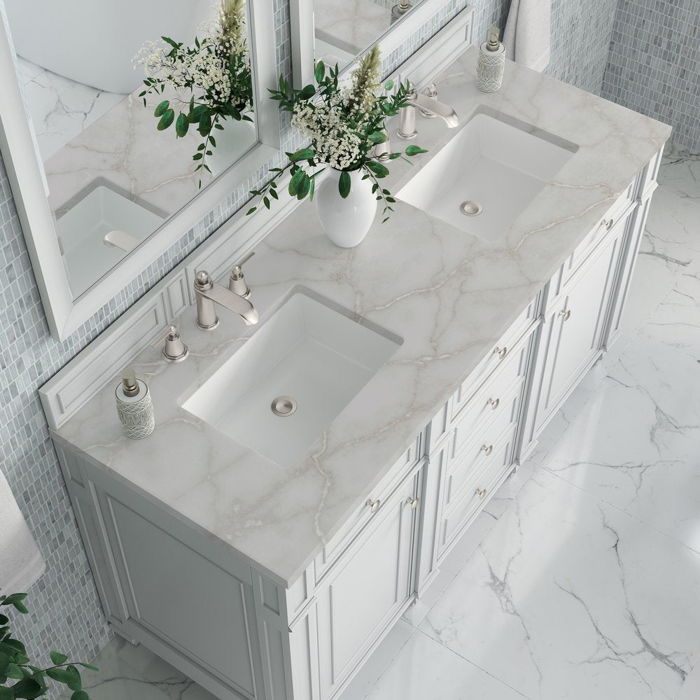 James Martin - Bristol 60" Double Vanity, Bright White w/ 3 CM Victorian Silver Silestone Top - 157-V60D-BW-3VSL view 5
