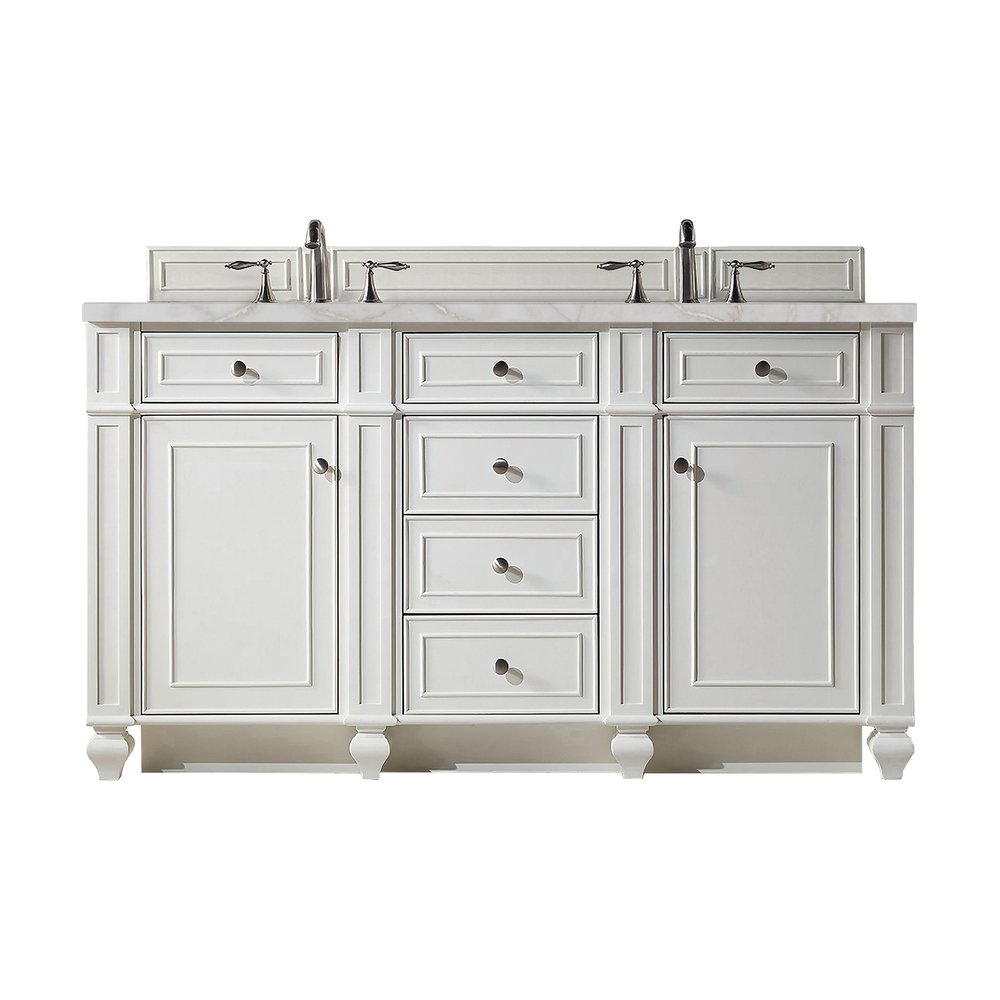 James Martin - Bristol 60" Double Vanity, Bright White w/ 3 CM Victorian Silver Silestone Top w/FreePower Wireless Charger - 157-V60D-BW-FVSL view 1
