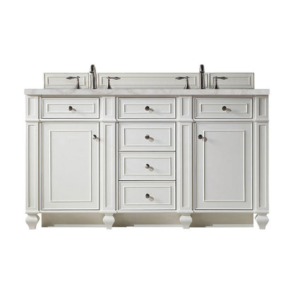 James Martin - Bristol 60" Double Vanity, Bright White w/ 3 CM Victorian Silver Silestone Top w/FreePower Wireless Charger - 157-V60D-BW-FVSL view 1
