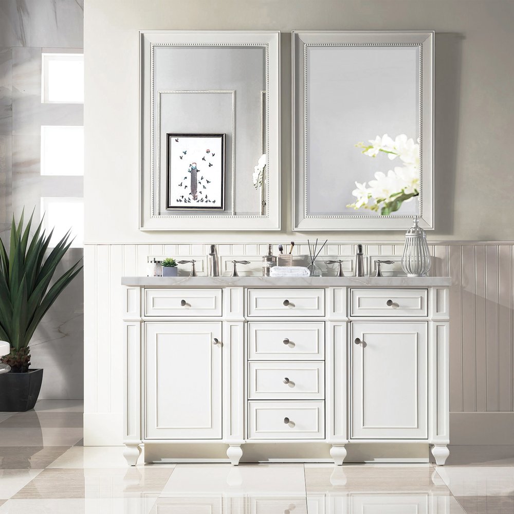 James Martin - Bristol 60" Double Vanity, Bright White w/ 3 CM Victorian Silver Silestone Top w/FreePower Wireless Charger - 157-V60D-BW-FVSL view 3