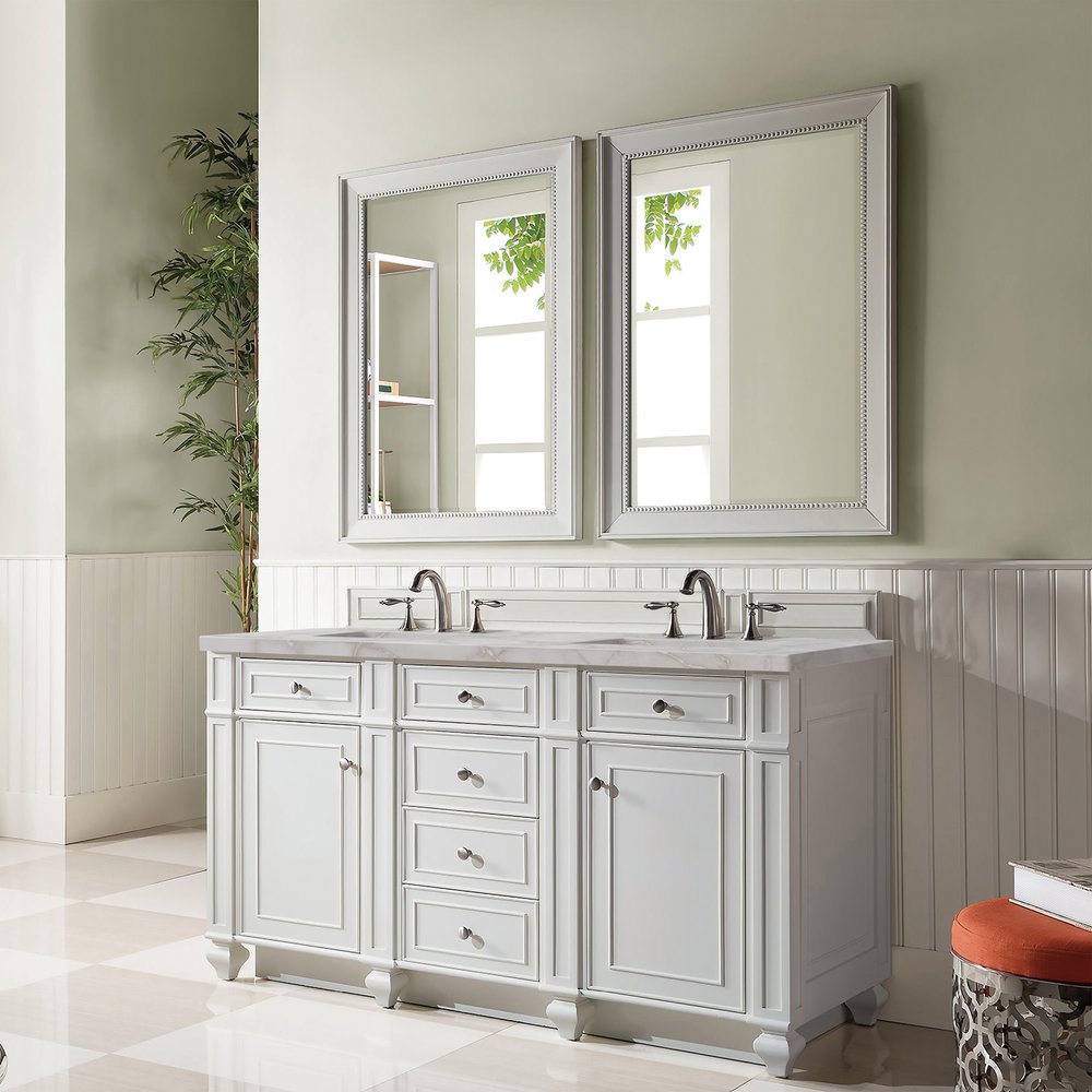 James Martin - Bristol 60" Double Vanity, Bright White w/ 3 CM Victorian Silver Silestone Top w/FreePower Wireless Charger - 157-V60D-BW-FVSL view 4