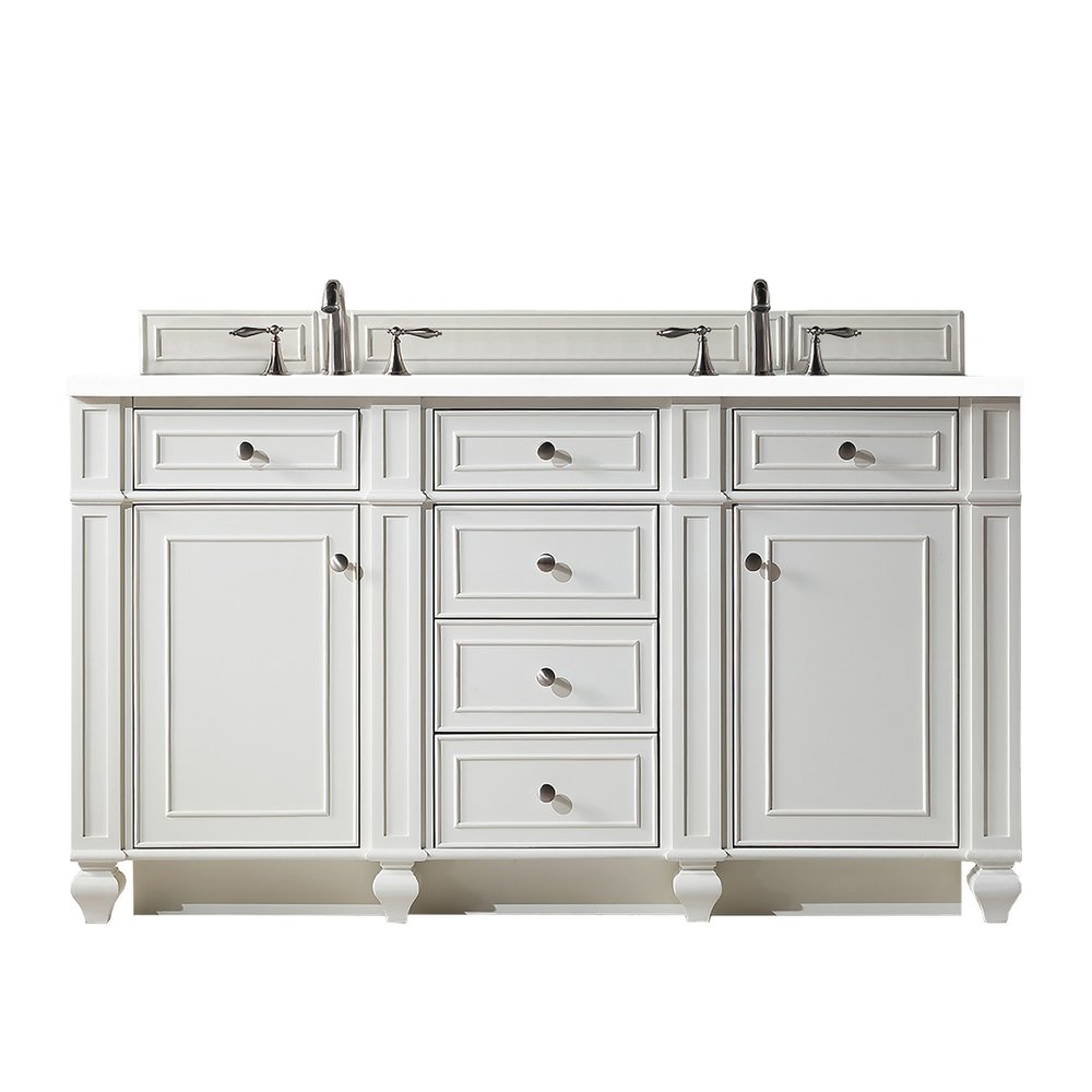 James Martin - Bristol 60" Double Vanity, Bright White w/ 3 CM White Zeus Silestone Top - 157-V60D-BW-3WZ view 1