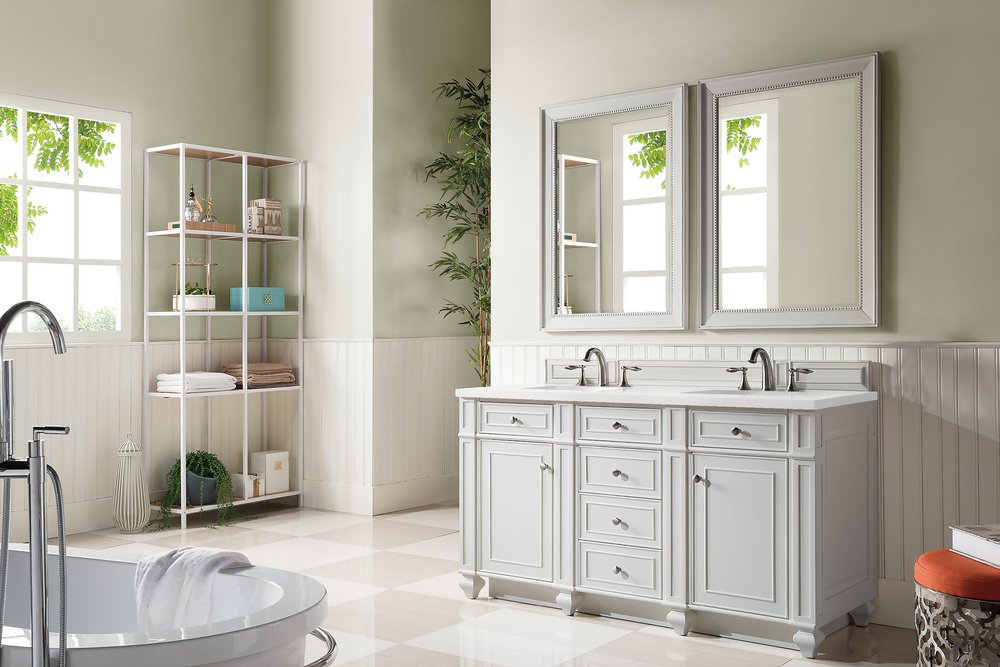 James Martin - Bristol 60" Double Vanity, Bright White w/ 3 CM White Zeus Silestone Top - 157-V60D-BW-3WZ view 2