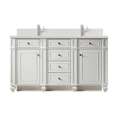 James Martin - Bristol 60" Double Vanity, Bright White w/ Single Hole 3 CM White Zeus Silestone Top & Backsplash - 157-V60D-BW-1WZ view 1