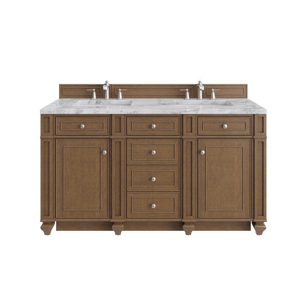 James Martin - Bristol 60" Double Vanity, Saddle Brown w/ 3 CM Carrara Marble Top - 157-V60D-SBR-3CAR view 1