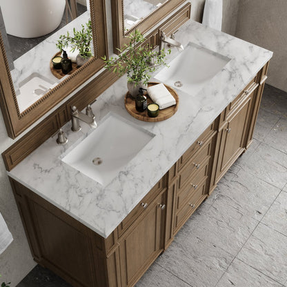 James Martin - Bristol 60" Double Vanity, Saddle Brown w/ 3 CM Carrara Marble Top - 157-V60D-SBR-3CAR view 5