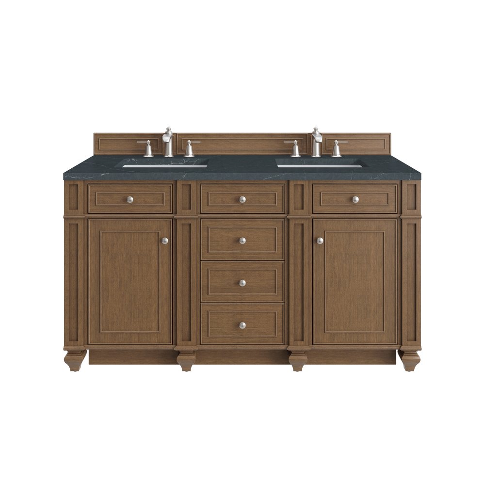 James Martin - Bristol 60" Double Vanity, Saddle Brown w/ 3 CM Charcoal Soapstone Silestone Top - 157-V60D-SBR-3CSP view 1