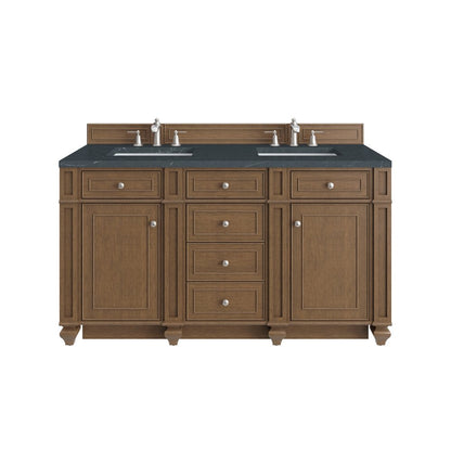 James Martin - Bristol 60" Double Vanity, Saddle Brown w/ 3 CM Charcoal Soapstone Silestone Top - 157-V60D-SBR-3CSP view 1