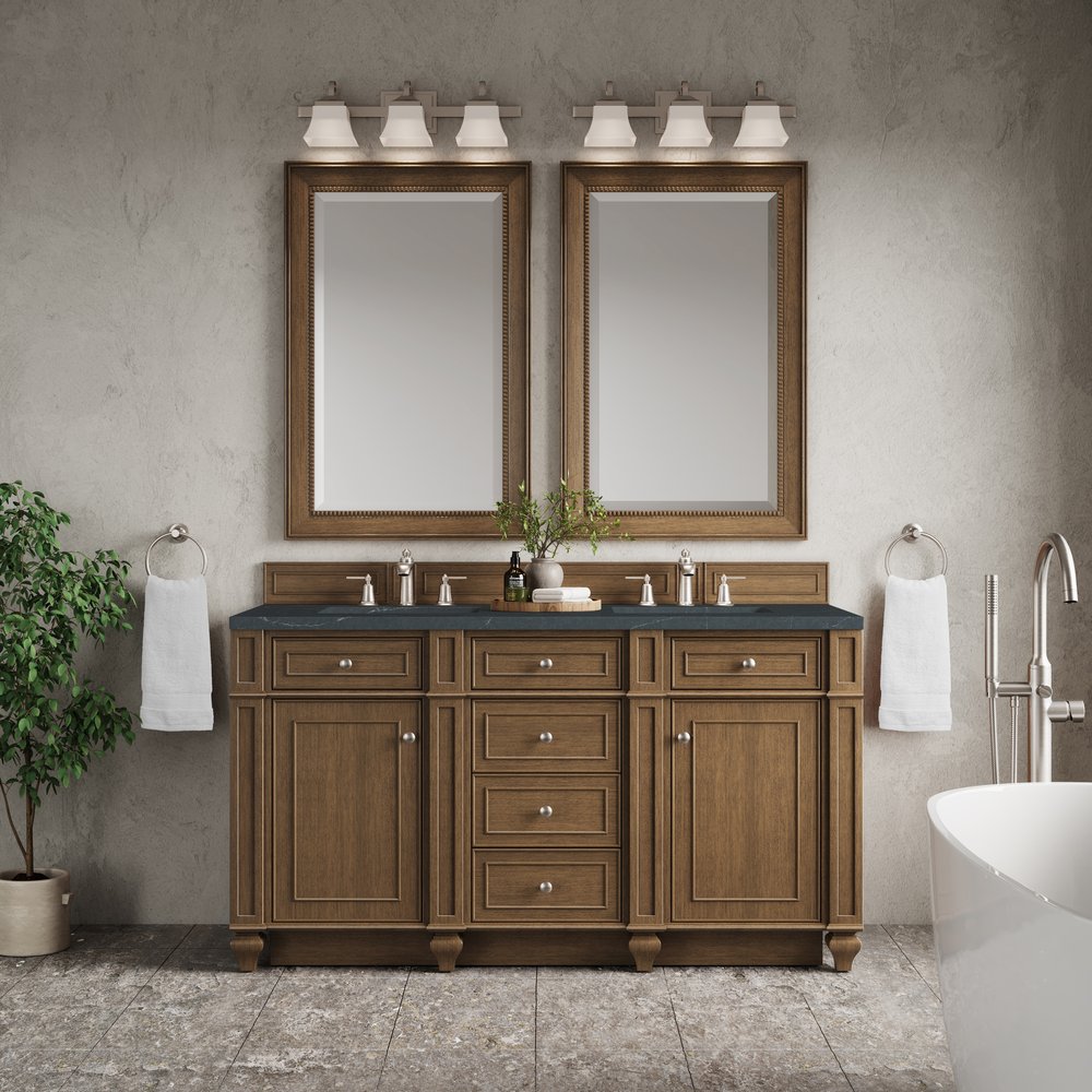 James Martin - Bristol 60" Double Vanity, Saddle Brown w/ 3 CM Charcoal Soapstone Silestone Top - 157-V60D-SBR-3CSP view 2