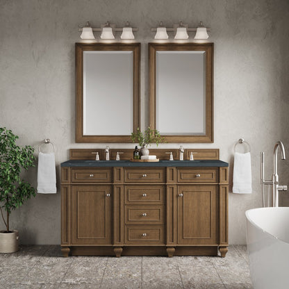 James Martin - Bristol 60" Double Vanity, Saddle Brown w/ 3 CM Charcoal Soapstone Silestone Top - 157-V60D-SBR-3CSP view 2