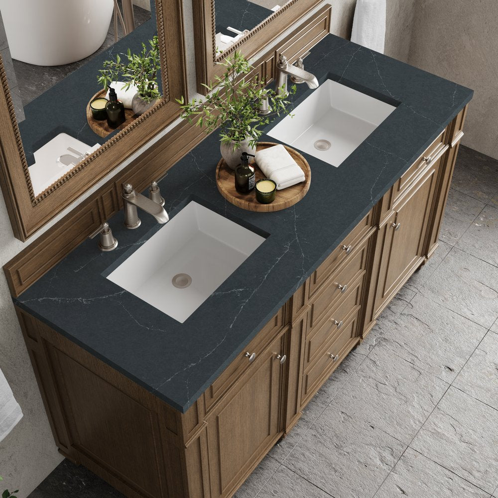 James Martin - Bristol 60" Double Vanity, Saddle Brown w/ 3 CM Charcoal Soapstone Silestone Top - 157-V60D-SBR-3CSP view 5