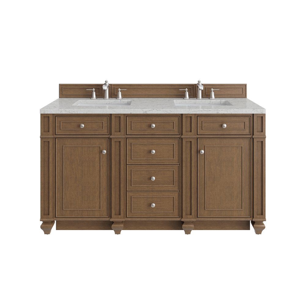 James Martin - Bristol 60" Double Vanity, Saddle Brown w/ 3 CM Eternal Jasmine Pearl Silestone Top - 157-V60D-SBR-3EJP view 1