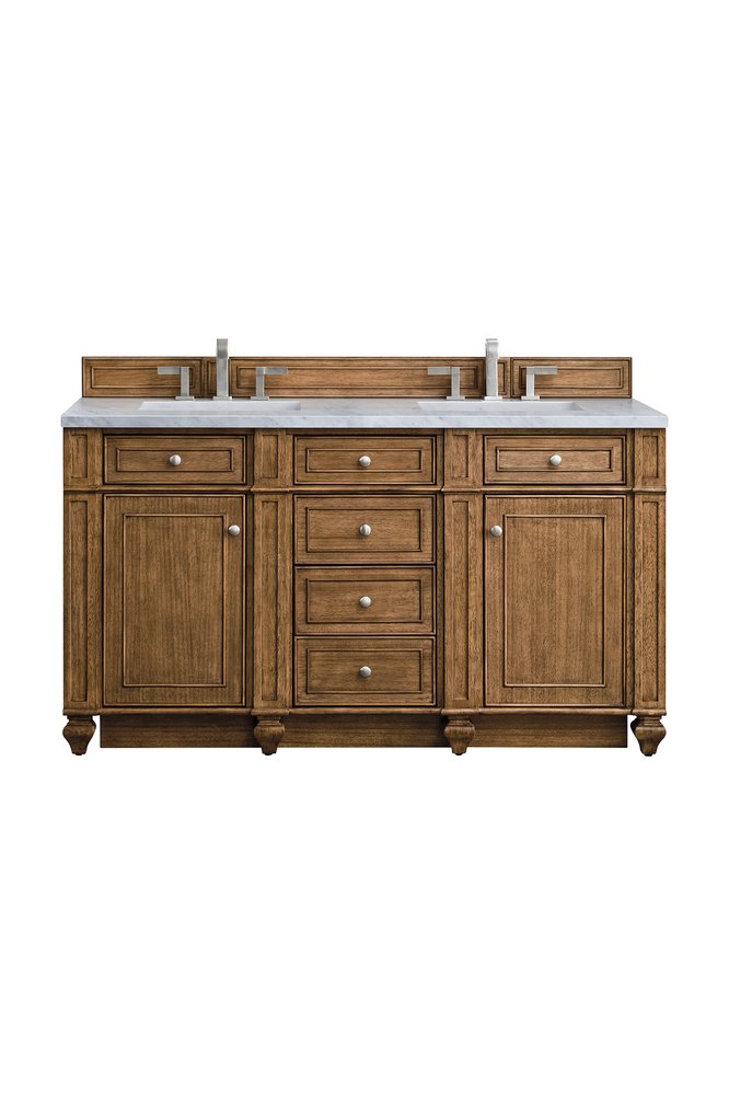 James Martin - Bristol 60" Double Vanity, Saddle Brown w/ 3 CM Eternal Jasmine Pearl Silestone Top w/FreePower Wireless Charger - 157-V60D-SBR-FEJP view 1