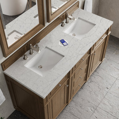 James Martin - Bristol 60" Double Vanity, Saddle Brown w/ 3 CM Eternal Jasmine Pearl Silestone Top w/FreePower Wireless Charger - 157-V60D-SBR-FEJP view 7