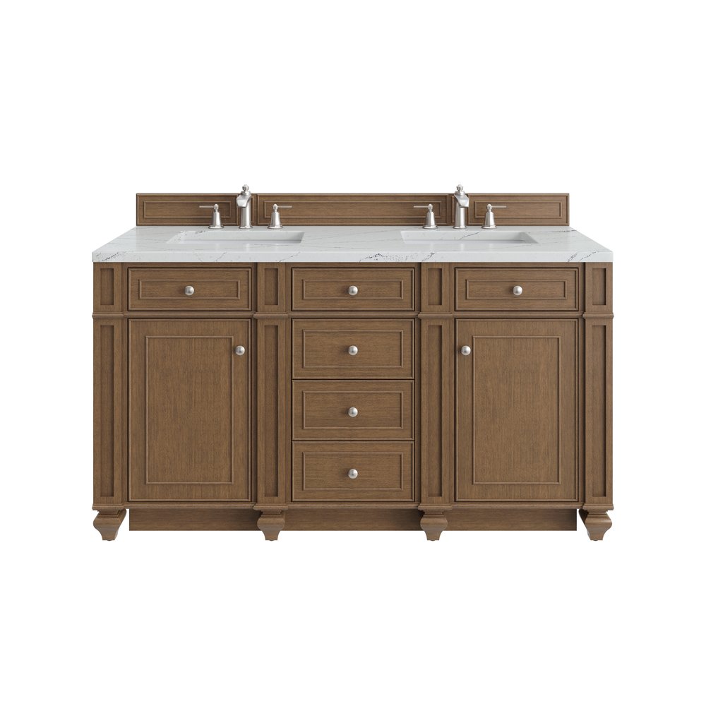 James Martin - Bristol 60" Double Vanity, Saddle Brown w/ 3 CM Ethereal Noctis Silestone Top - 157-V60D-SBR-3ENC view 1
