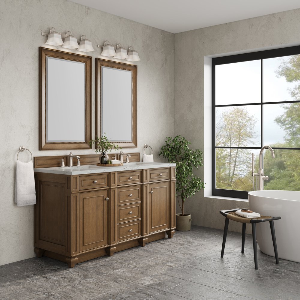 James Martin - Bristol 60" Double Vanity, Saddle Brown w/ 3 CM Ethereal Noctis Silestone Top - 157-V60D-SBR-3ENC view 3