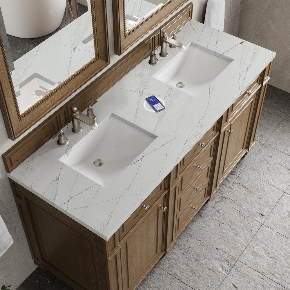 James Martin - Bristol 60" Double Vanity, Saddle Brown w/ 3 CM Ethereal Noctis Silestone Top w/FreePower Wireless Charger - 157-V60D-SBR-FENC view 7
