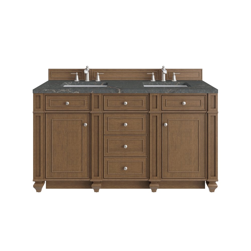James Martin - Bristol 60" Double Vanity, Saddle Brown w/ 3 CM Parisien Bleu Silestone Top - 157-V60D-SBR-3PBL view 1