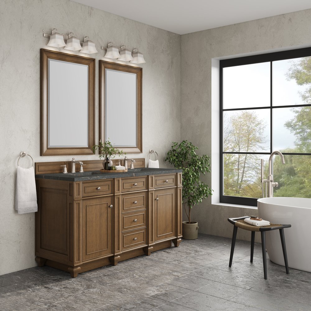 James Martin - Bristol 60" Double Vanity, Saddle Brown w/ 3 CM Parisien Bleu Silestone Top - 157-V60D-SBR-3PBL view 3