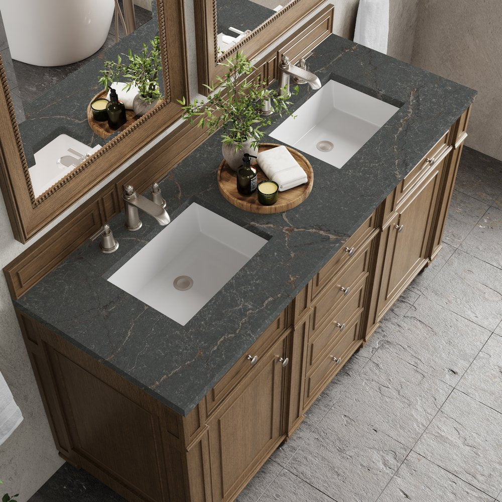 James Martin - Bristol 60" Double Vanity, Saddle Brown w/ 3 CM Parisien Bleu Silestone Top - 157-V60D-SBR-3PBL view 6