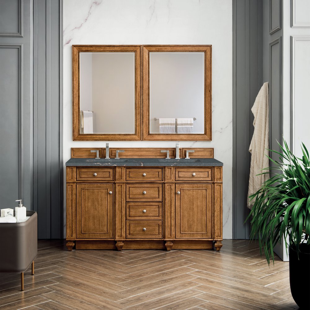 James Martin - Bristol 60" Double Vanity, Saddle Brown w/ 3 CM Parisien Bleu Silestone Top w/FreePower Wireless Charger - 157-V60D-SBR-FPBL view 3