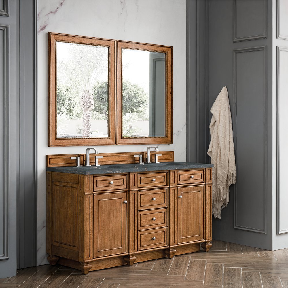 James Martin - Bristol 60" Double Vanity, Saddle Brown w/ 3 CM Parisien Bleu Silestone Top w/FreePower Wireless Charger - 157-V60D-SBR-FPBL view 4