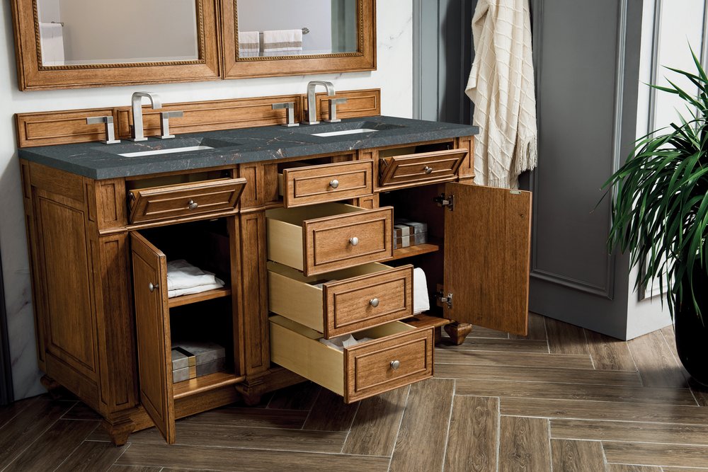 James Martin - Bristol 60" Double Vanity, Saddle Brown w/ 3 CM Parisien Bleu Silestone Top w/FreePower Wireless Charger - 157-V60D-SBR-FPBL view 5