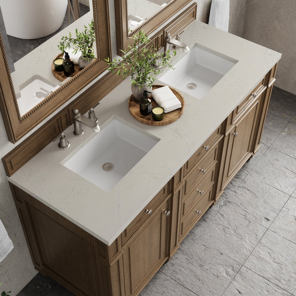 James Martin - Bristol 60" Double Vanity, Saddle Brown, w/ 3 CM Siberian Silestone Top - 157-V60D-SBR-3SFR view 6