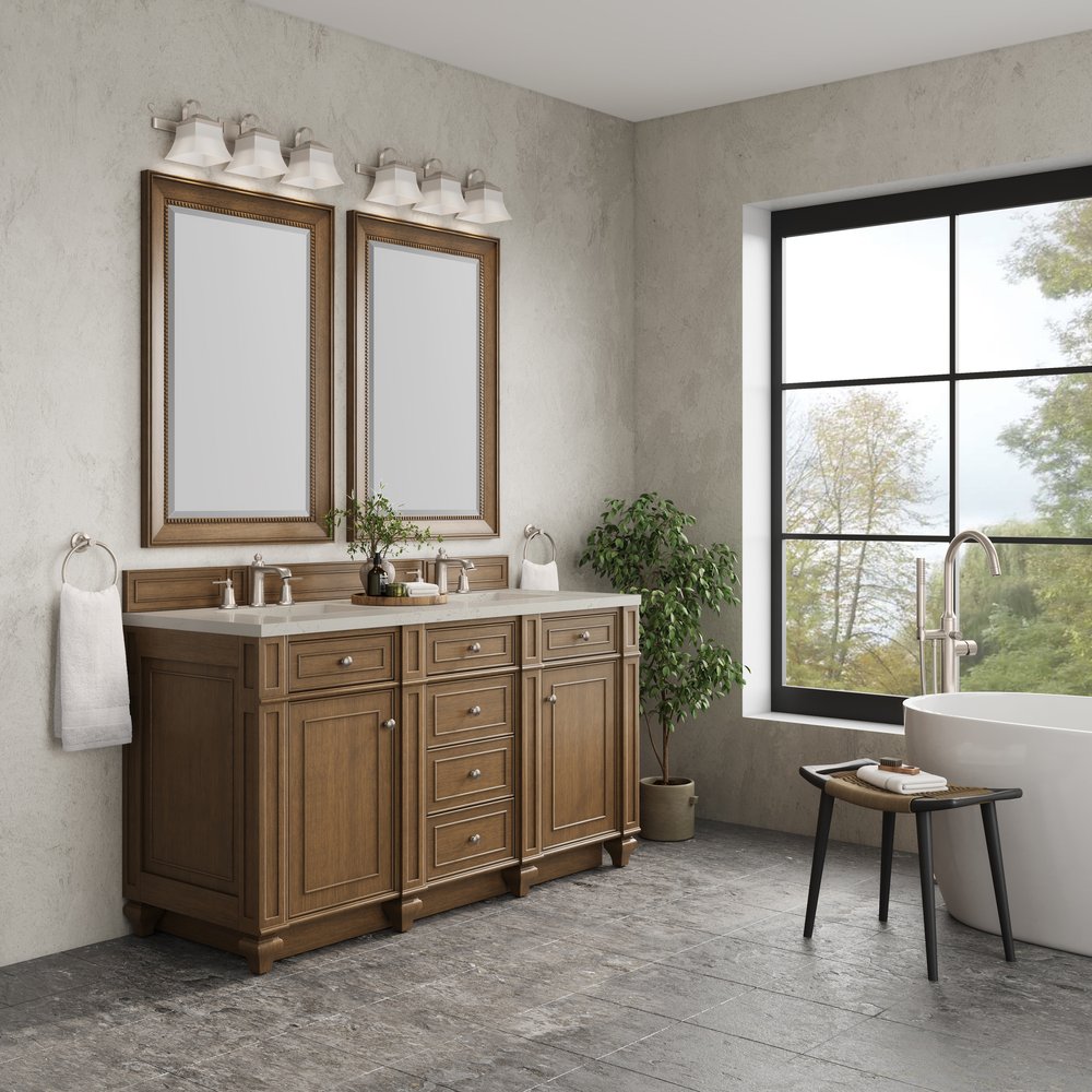 James Martin - Bristol 60" Double Vanity, Saddle Brown, w/ 3 CM Siberian Silestone Top w/FreePower Wireless Charger - 157-V60D-SBR-FSFR view 3