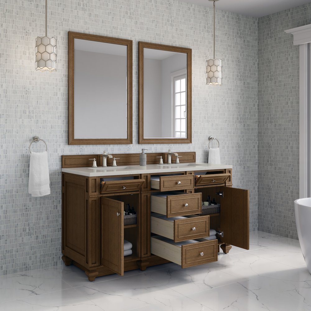 James Martin - Bristol 60" Double Vanity, Saddle Brown, w/ 3 CM Siberian Silestone Top w/FreePower Wireless Charger - 157-V60D-SBR-FSFR view 4