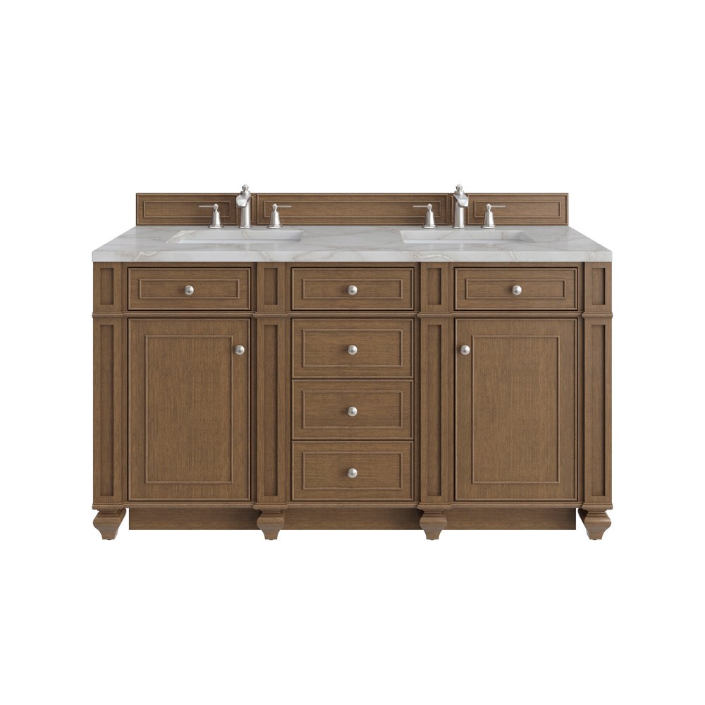 James Martin - Bristol 60" Double Vanity, Saddle Brown w/ 3 CM Victorian Silver Silestone Top - 157-V60D-SBR-3VSL view 1