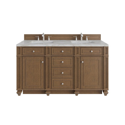 James Martin - Bristol 60" Double Vanity, Saddle Brown w/ 3 CM Victorian Silver Silestone Top - 157-V60D-SBR-3VSL view 1