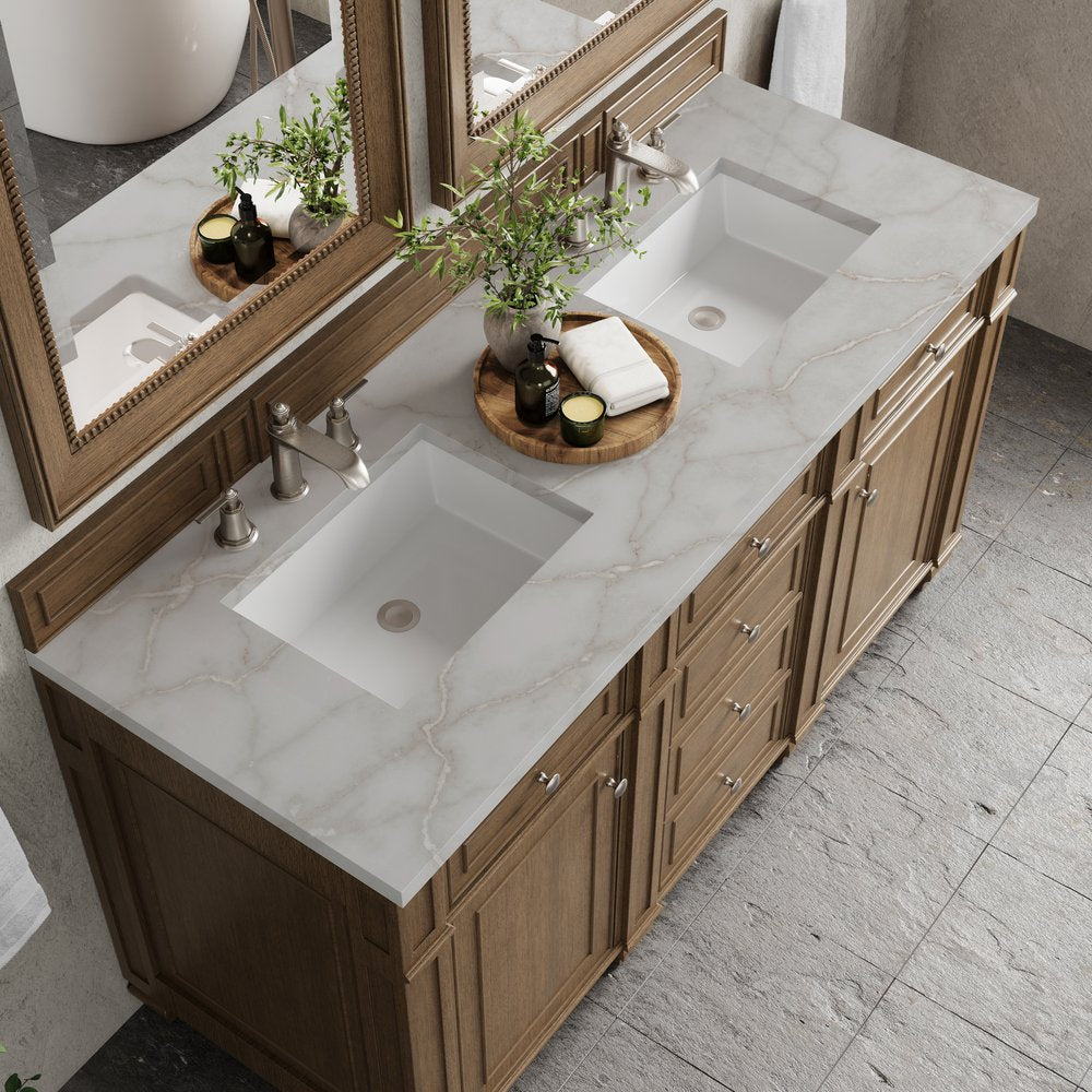 James Martin - Bristol 60" Double Vanity, Saddle Brown w/ 3 CM Victorian Silver Silestone Top - 157-V60D-SBR-3VSL view 5