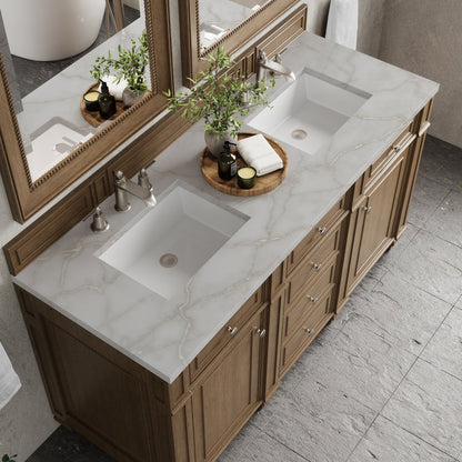 James Martin - Bristol 60" Double Vanity, Saddle Brown w/ 3 CM Victorian Silver Silestone Top - 157-V60D-SBR-3VSL view 5