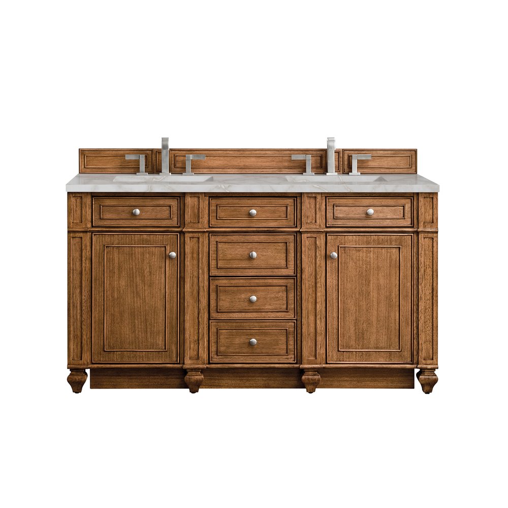 James Martin - Bristol 60" Double Vanity, Saddle Brown w/ 3 CM Victorian Silver Silestone Top w/FreePower Wireless Charger - 157-V60D-SBR-FVSL view 1