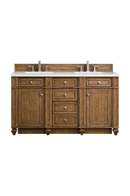 James Martin - Bristol 60" Double Vanity, Saddle Brown w/ 3 CM White Zeus Silestone Top - 157-V60D-SBR-3WZ view 1