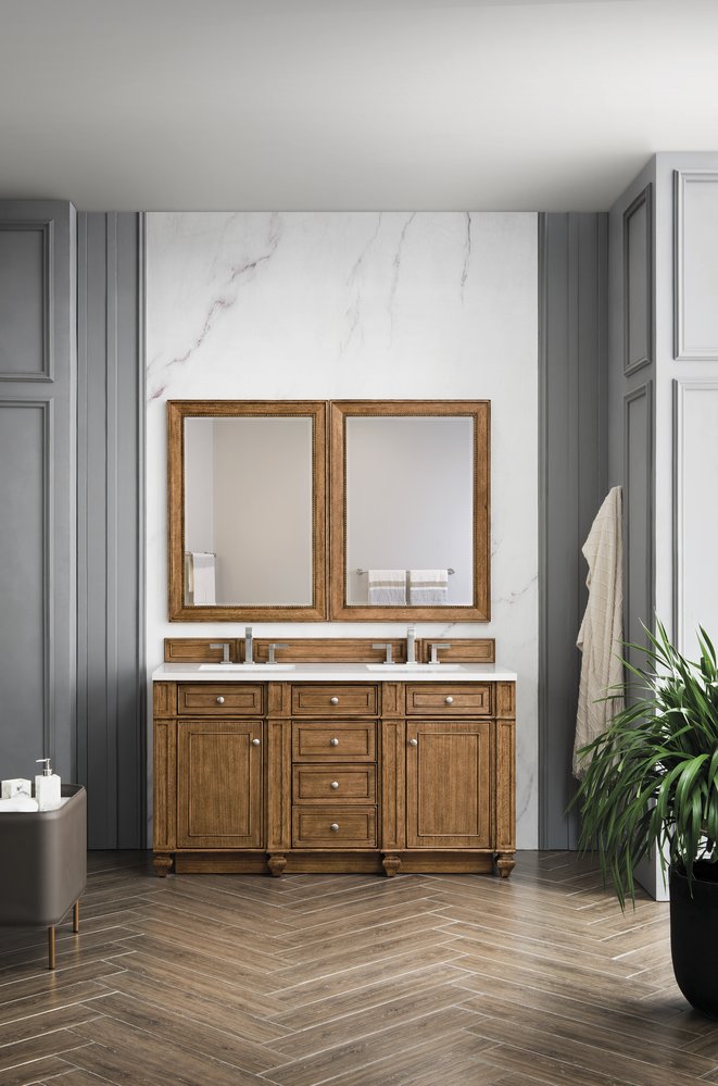 James Martin - Bristol 60" Double Vanity, Saddle Brown w/ 3 CM White Zeus Silestone Top - 157-V60D-SBR-3WZ view 2