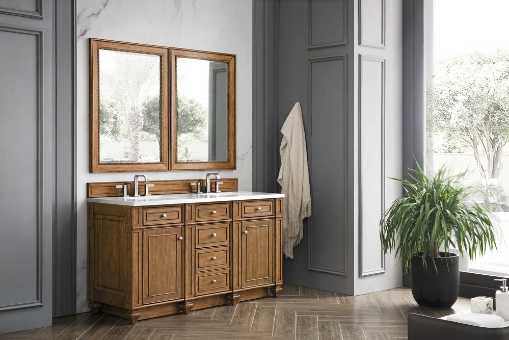 James Martin - Bristol 60" Double Vanity, Saddle Brown w/ 3 CM White Zeus Silestone Top - 157-V60D-SBR-3WZ view 3