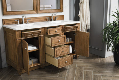 James Martin - Bristol 60" Double Vanity, Saddle Brown w/ 3 CM White Zeus Silestone Top - 157-V60D-SBR-3WZ view 4