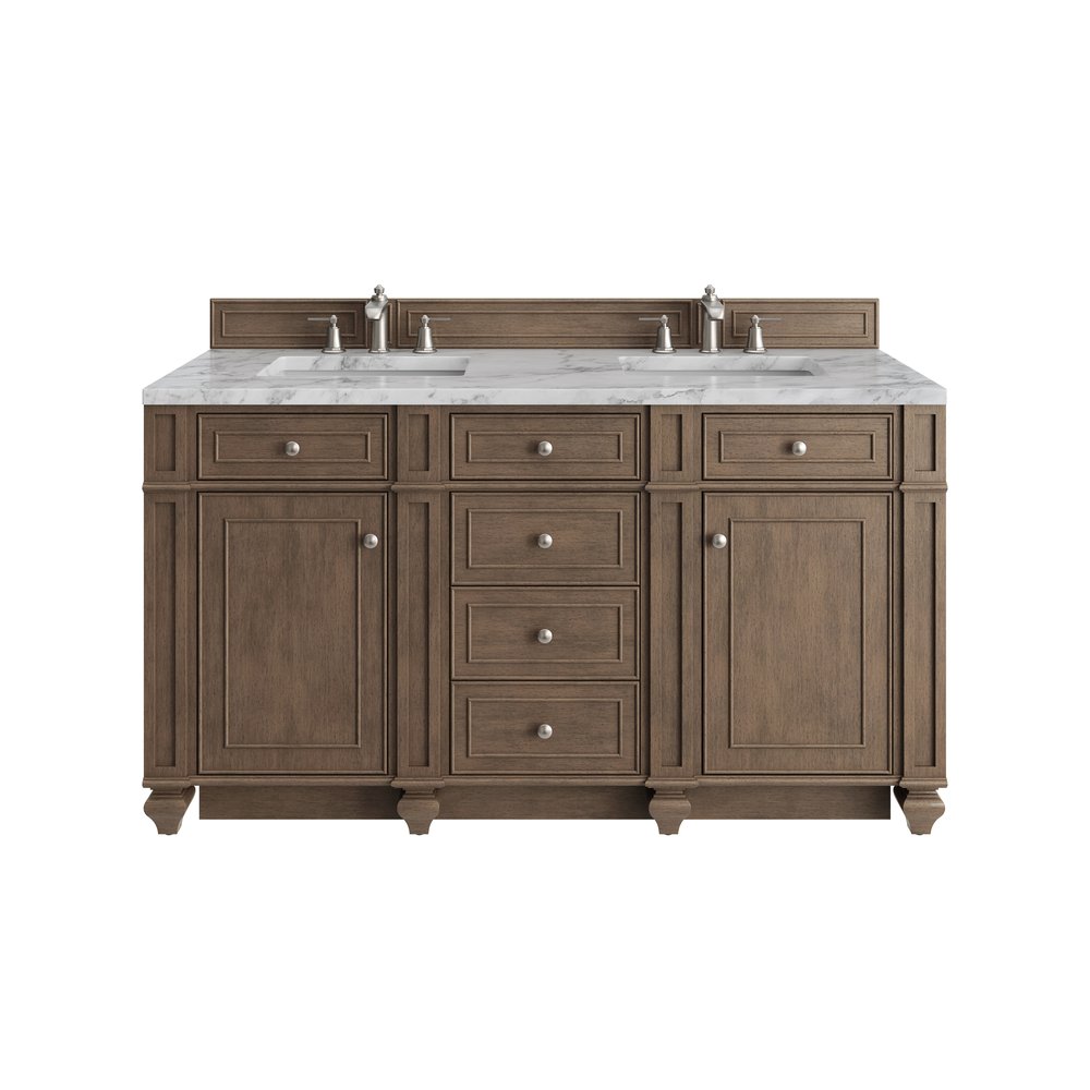 James Martin - Bristol 60" Double Vanity, Whitewashed Walnut w/ 3 CM Carrara Marble Top - 157-V60D-WW-3CAR view 1