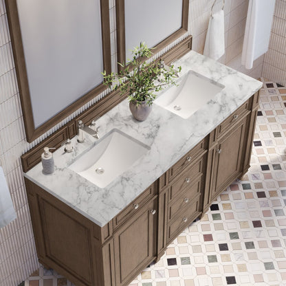 James Martin - Bristol 60" Double Vanity, Whitewashed Walnut w/ 3 CM Carrara Marble Top - 157-V60D-WW-3CAR view 5