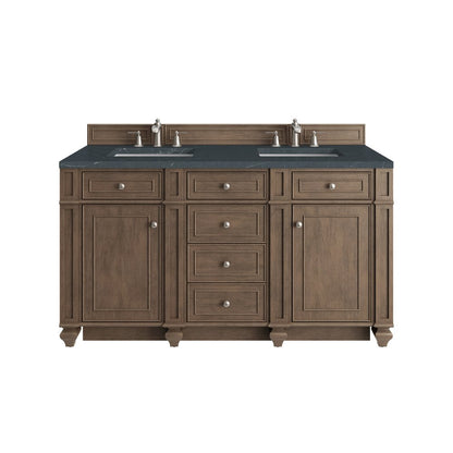 James Martin - Bristol 60" Double Vanity, Whitewashed Walnut w/ 3 CM Charcoal Soapstone Silestone Top - 157-V60D-WW-3CSP view 1
